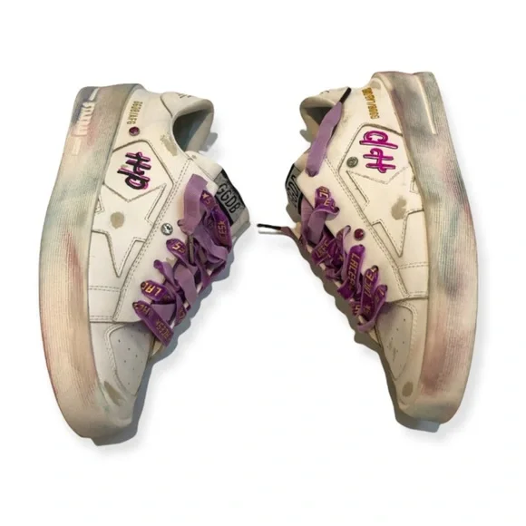 RARE Golden Goose Stardan Customized Embellished Platform Leather Sneakers 35 - Picture 4 of 9